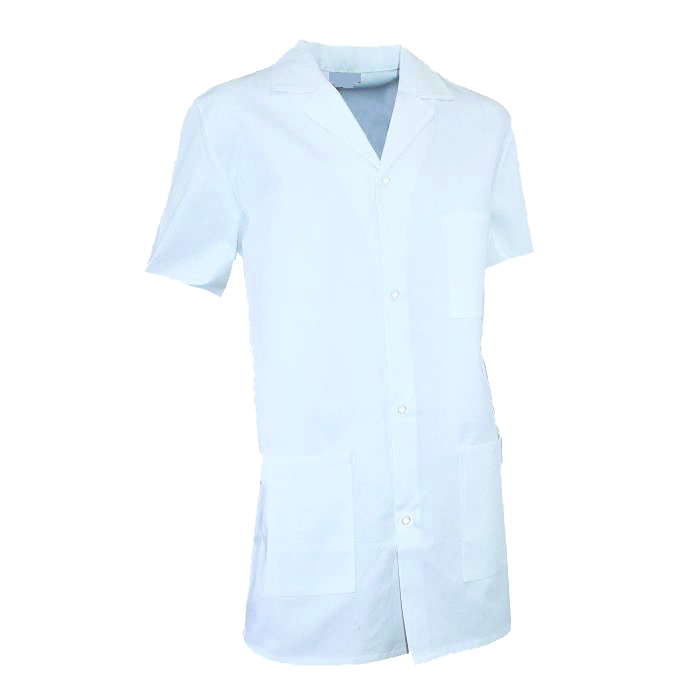 BLOUSE BLANCHE MANCHES COURTES FERMETURE BOUTON PRESSION 100% COTON