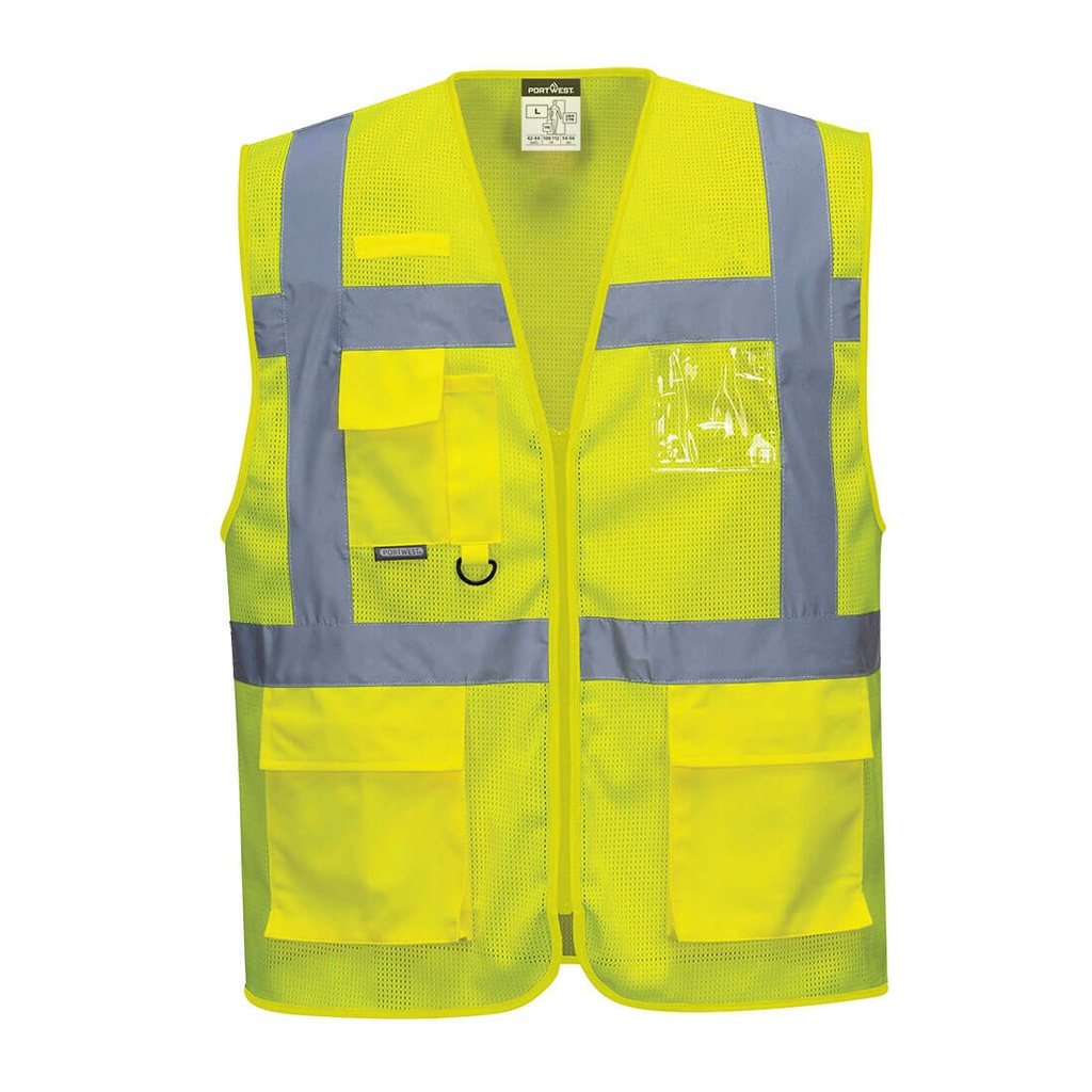 GILET HV MULTIPOCHES AVEC PORTE BADGE JAUNE  
