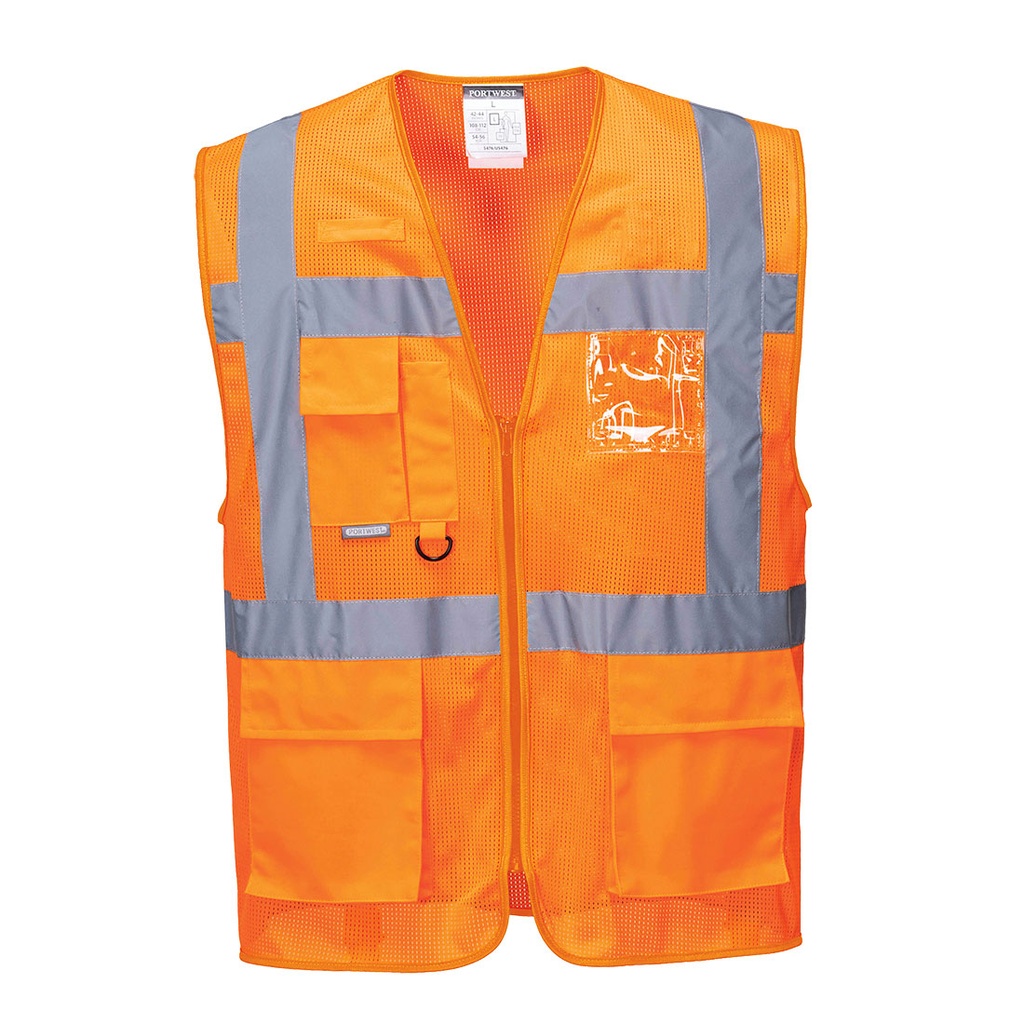 GILET HV MULTIPOCHES AVEC PORTE BADGE ORANGE  