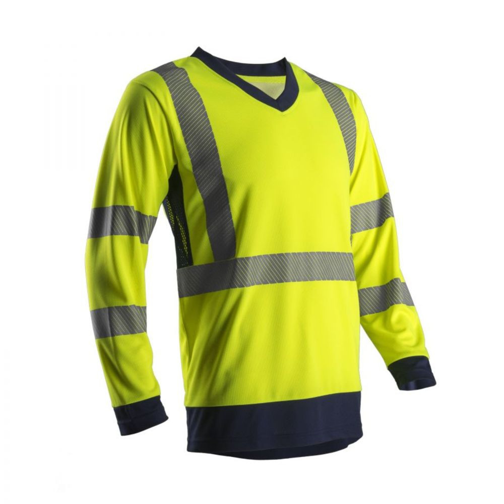T-SHIRT HV MANCHES LONGUES JAUNE/BLEU MARINE