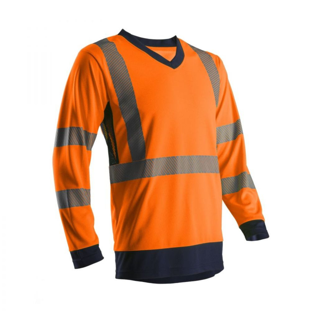 T-shirt orange bicolore manches longues Haute Visibilité T (tissu avec une protection anti-UV UPF 50+)