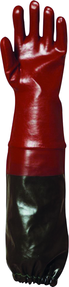 GANT PVC ROUGE 70CM T10 avec bord élastiquée TYPE egoutier   [GPVC71]