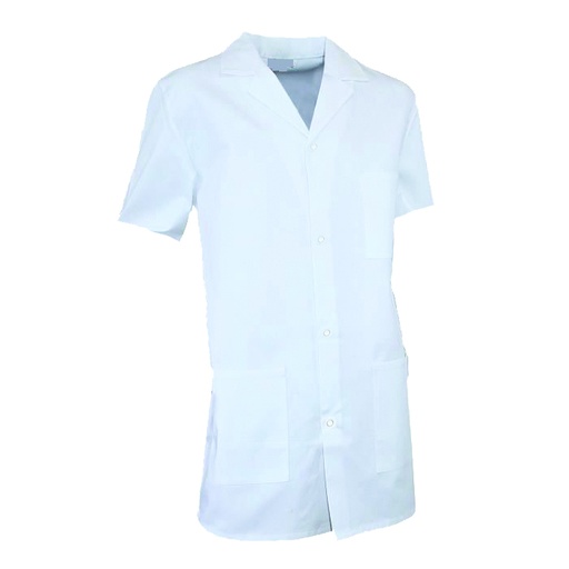 BLOUSE BLANCHE MANCHES COURTES FERMETURE BOUTON PRESSION 100% COTON