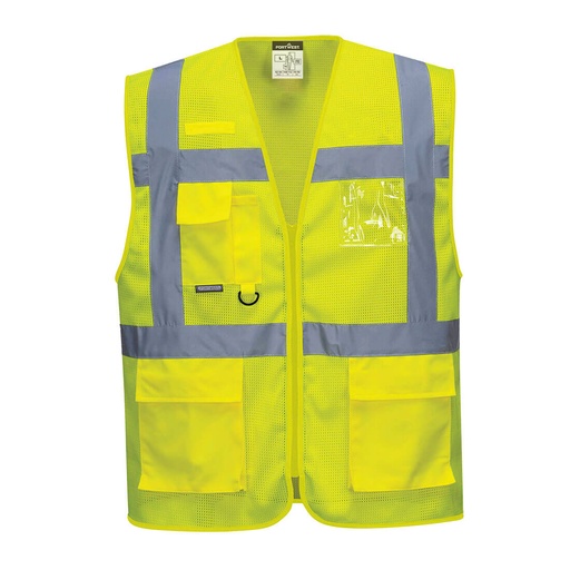 GILET HV MULTIPOCHES AVEC PORTE BADGE JAUNE  